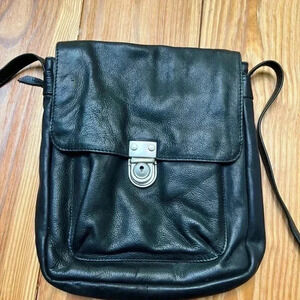 Leather Black Crossbody Bag with Treasure Map interior